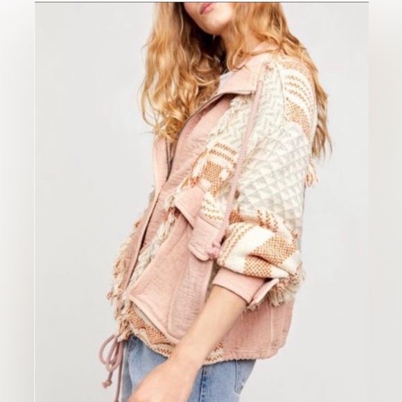Free People Everything Nice Sugar Rose Pink Fringe Jacket M NWT - Picture 9 of 16